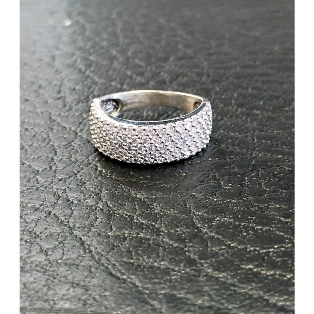 Sterling Silver Cubic Zirconia Pave Set 8mm Wide Band Ring Size 8 Marked SW925CZ